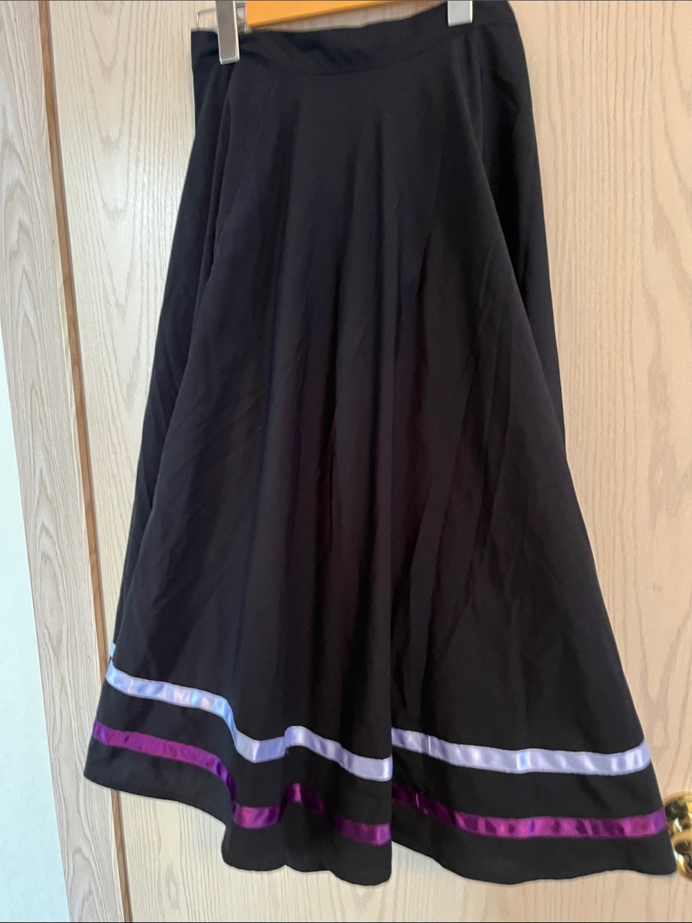 Black A-Line Midi Skirt with Purple and Silver Hem Accents